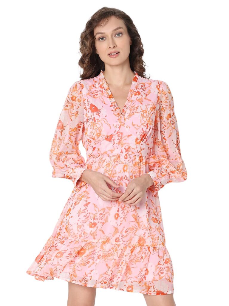 Women's Polyester Fit and Flare Above The Knee Dress