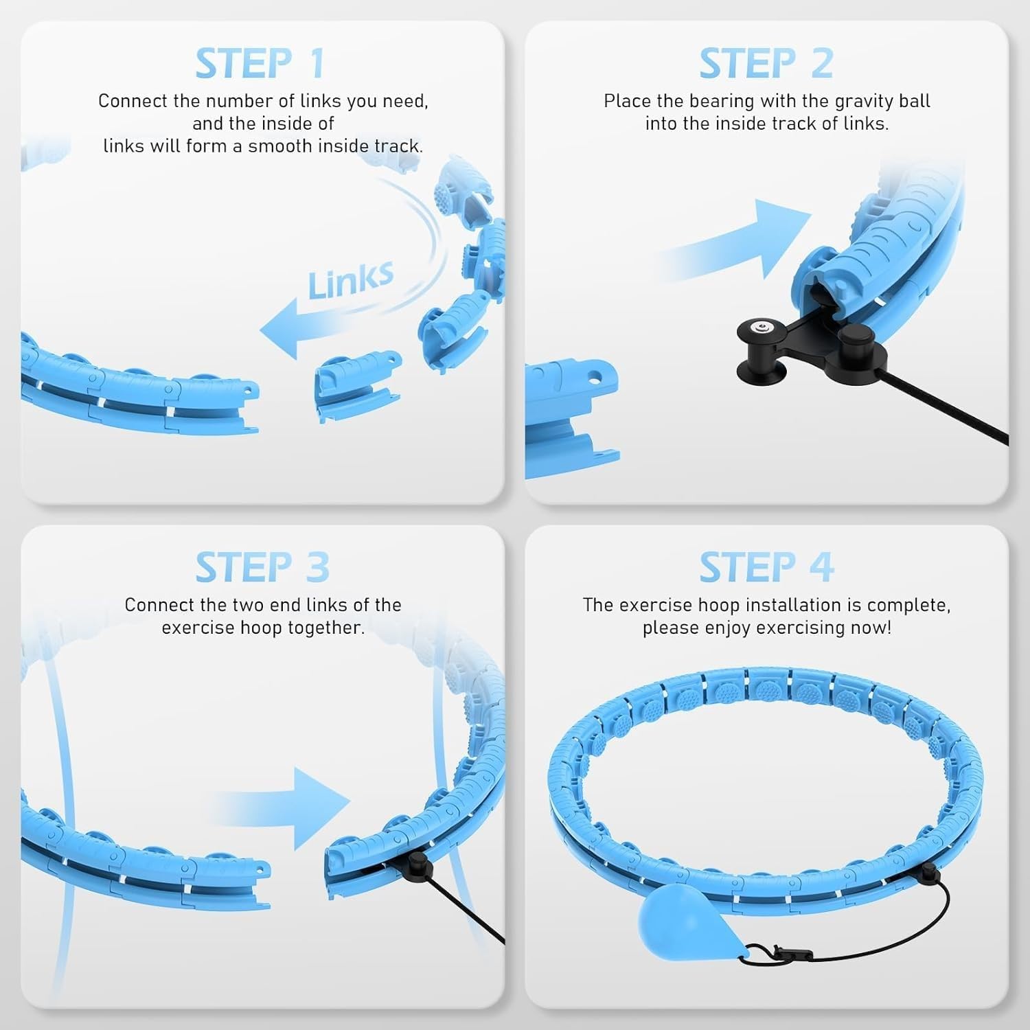 Smart Infinity Heavy Duty Hula Hoop for Adults Weight Loss/Exercise - 360 Degree Waist Fitness - 24 Knots Adjustable Size with Ball - Image 2